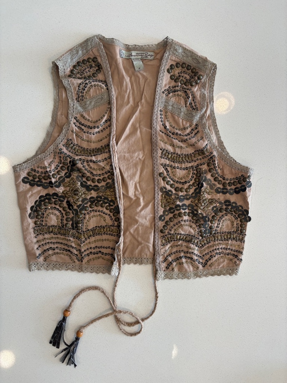 American Rag-Sand- Embellished Sequin Vest